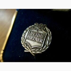 Sterling Silver Lifetime Partner HQB Vintage Dangle Tie Tack w Chain Signed